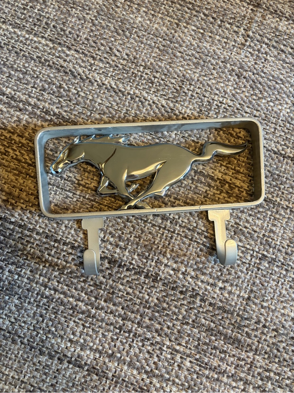 Vintage Mustang Chrome Grill Ornament Horse and Corral Pony & Bars Hanging Rack